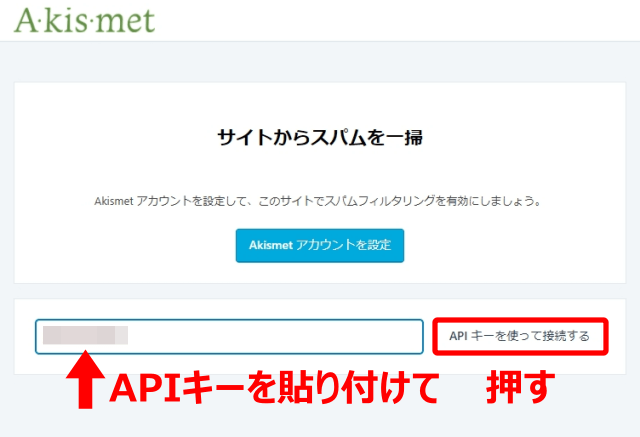 APIキーを貼り付けて「API キーを使って接続する」をクリック