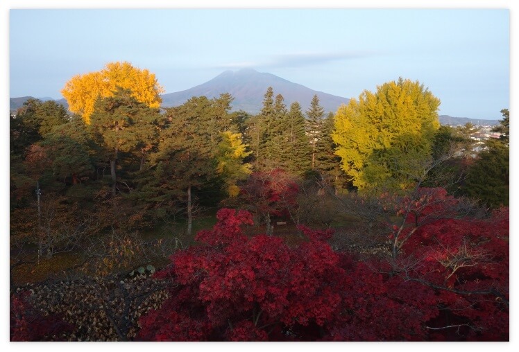 弘前公園から岩木山神社を望む