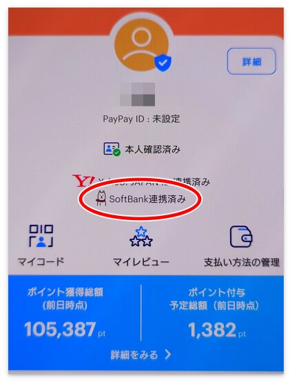 PayPayの「SoftBank連携済み」の表示