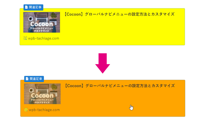 マウスオーバーで背景色がオレンジに変わったブログカード