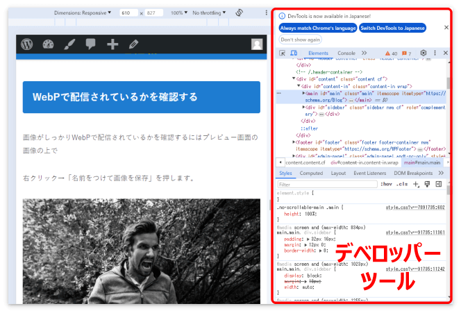 Google Chromeのデベロッパーツール